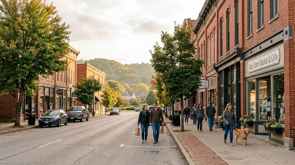 Historic small-town streetscape representing lifestyle in Coshocton Ohio