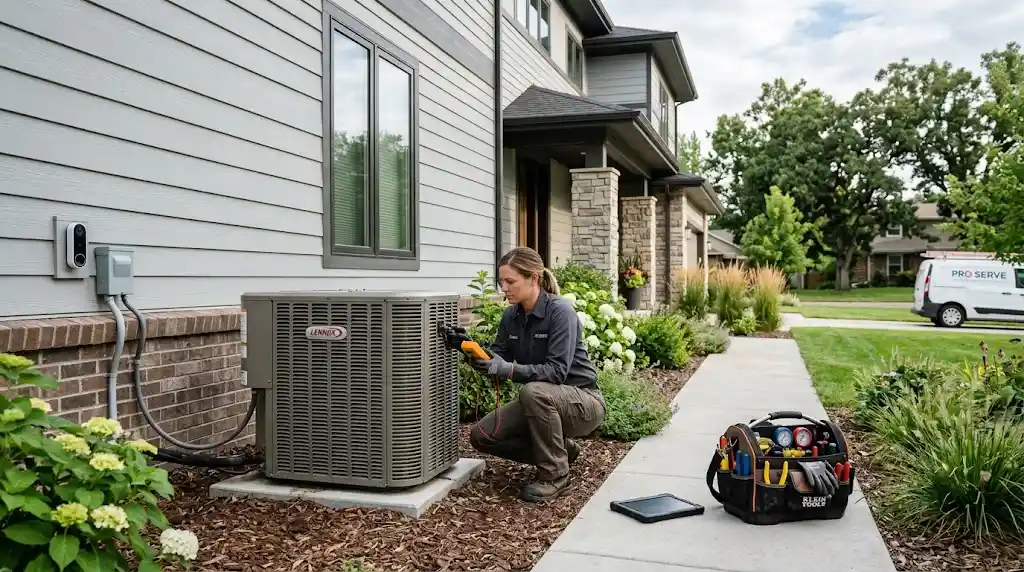 Technician providing professional maintenance services at a modern suburban home