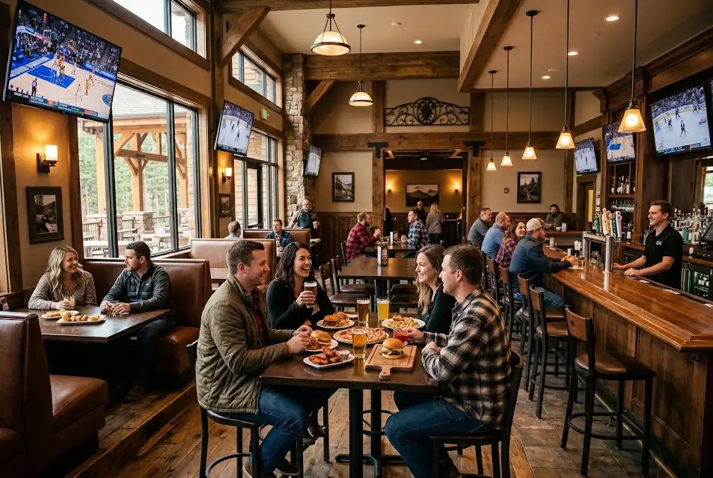 Oggies Sports Bar Deadwood dining area with diners watching sports