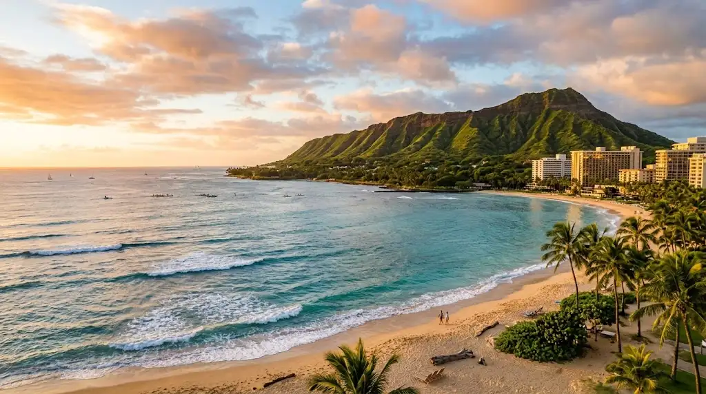 Most popular place in Hawaii to visit with tropical beach and volcanic scenery